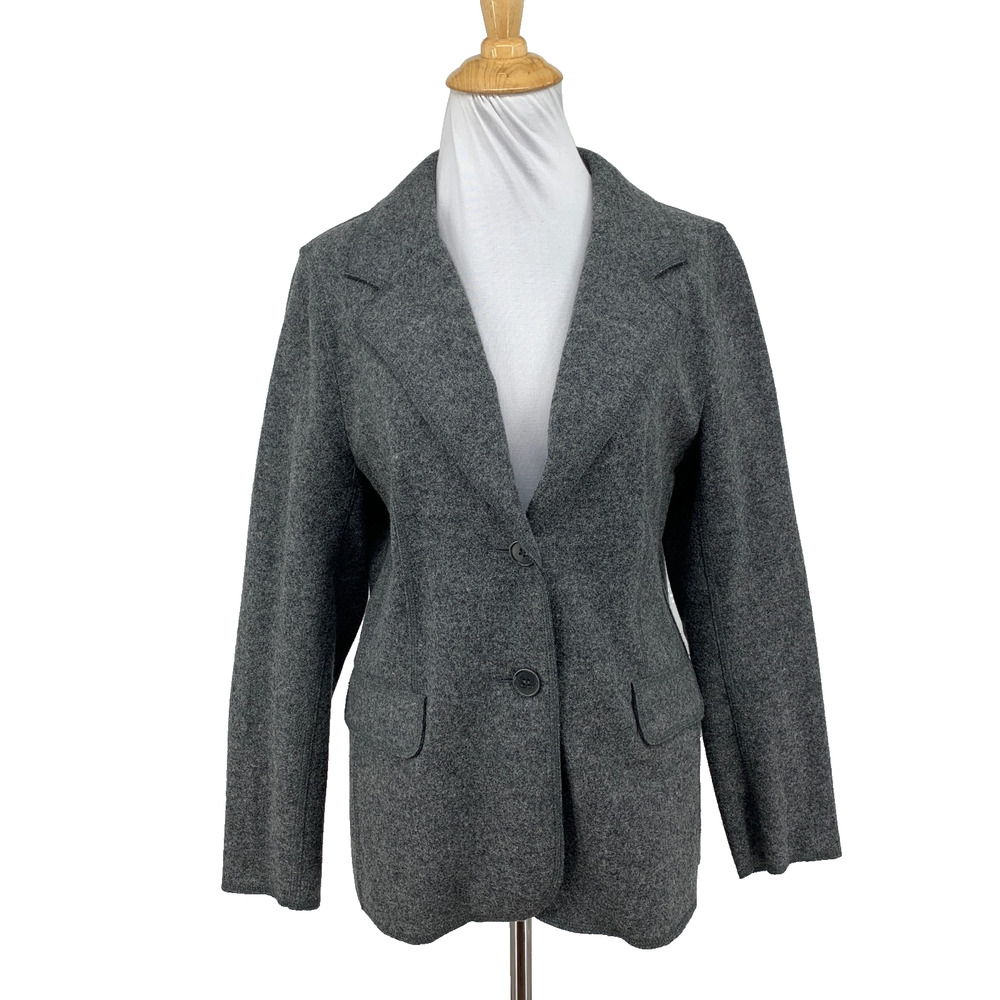 Talbots Blazer Womens 14P Petite Gray Two Button Textured Wool Blend Notch
